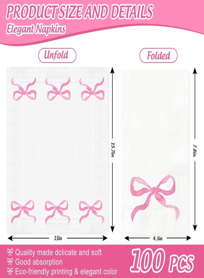 FYSUIMU 100Pcs Pink Bow Paper Guest Napkins Watercolor Bowknot Bathroom Napkin Disposable Hand Towel Napkin for Home Party Supplies - Image 2